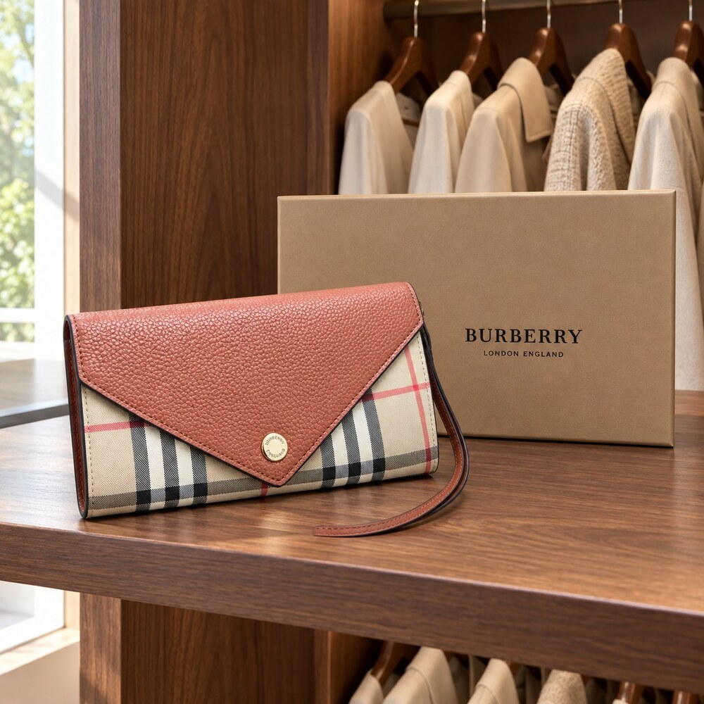 Burberry Vintage Check Envelope Wallet in Tan Leather - Picture 4 of 6